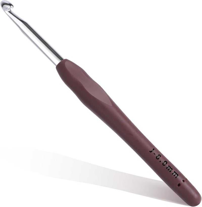 Gerute 6mm Crochet Hook, Ergonomic Crochet Hooks with Soft Rubber Handle and Smooth Glide Head - Lightweight Aluminum Needles for Beginners, Arthritis, Yarn Projects, Long Crafting Sessions (6.0 mm) - Image 1
